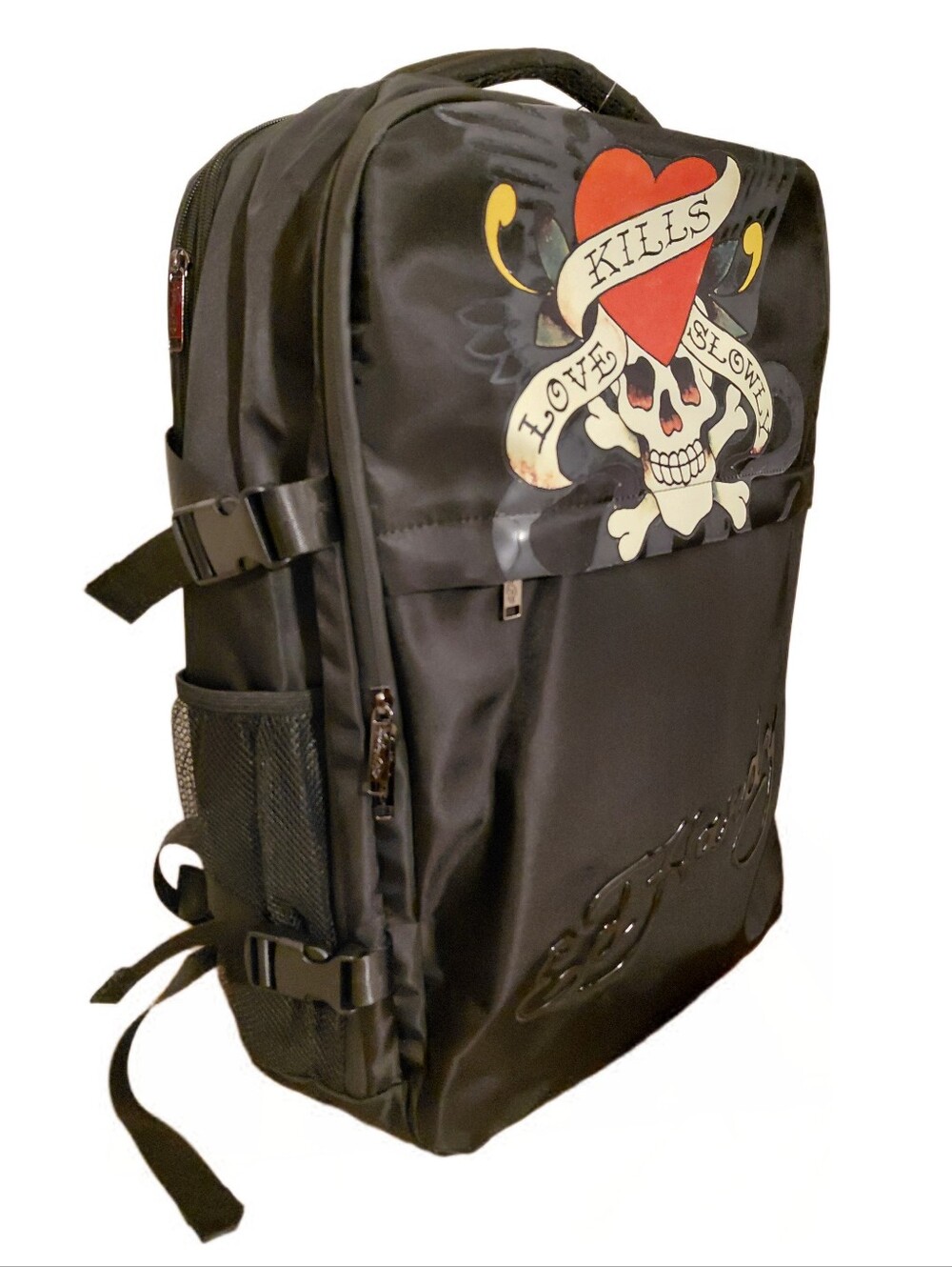 Ed Hardy Y2k Inspired Skull & Heart Love Kills Slowly Backpack / Travel Bag